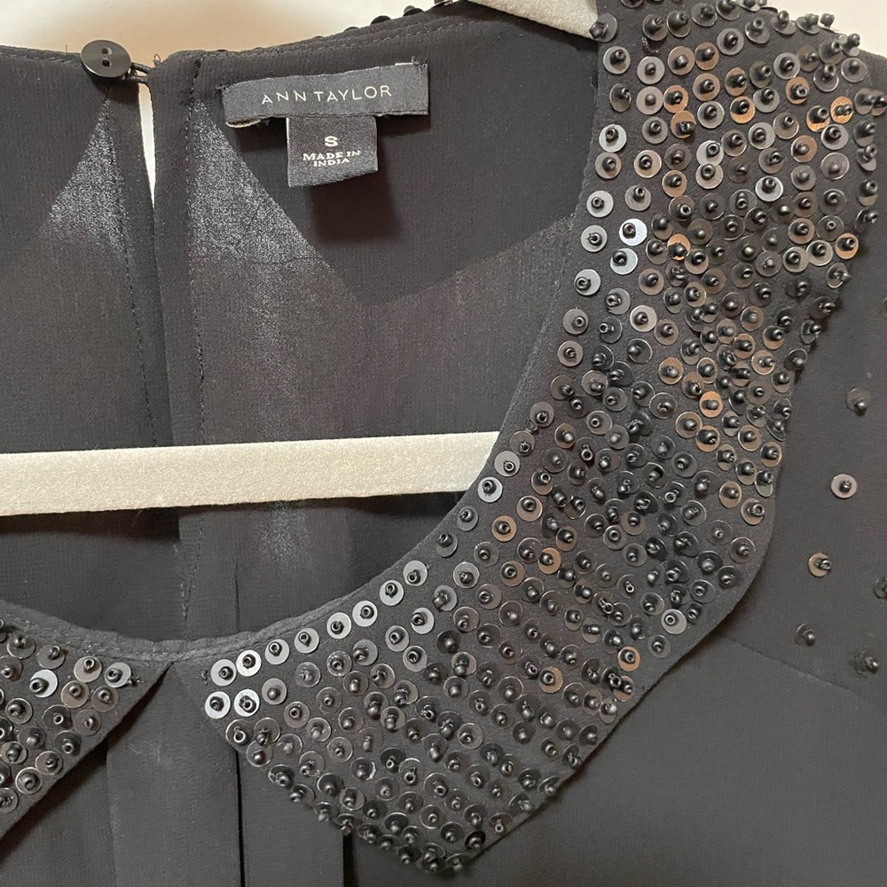 *on hold* Ann Taylor Black Sequin Beaded Collar Blouse - Picture 10 of 12